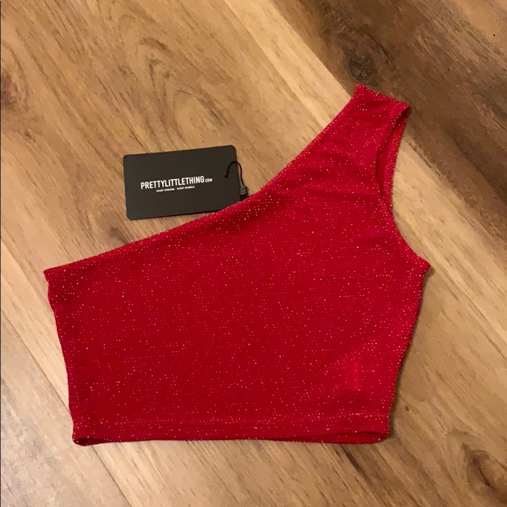 Pretty Little Thing red one shoulder tank